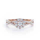 Infinity Twisted Shank 0.5 TCW Round-Shaped Diamond Halo Setting Engagement Ring in 10K Rose Gold