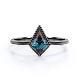 Bezel Set 0.85 Carat Kite Shaped Lab Created Alexandrite Solitaire Engagement Ring In White Gold