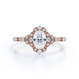 Classic 1.25 Carat Oval Cut Moissanite and Diamond Engagement Ring in 10k Rose Gold Beautiful Ring