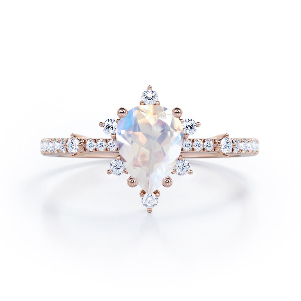 Snowflake 0.7 carat Pear Moonstone and Diamond Classic Engagement Ring in White Gold