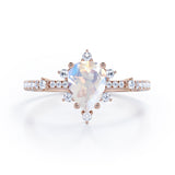 Snowflake 0.7 carat Pear Moonstone and Diamond Classic Engagement Ring in White Gold