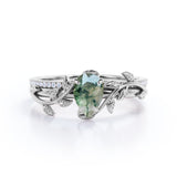 Leaf Inspired 1.25 Ct Pear Cut Moss Agate Wedding Ring Set
