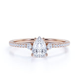 Surface Prong Set 0.40 ct TDW Pear Diamond and Vintage Engagement Ring in White Gold