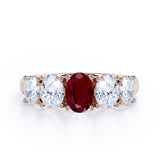 Oval Basket Set 1.25 carat Ruby and moissanite Fine Jewelry Ring in White Gold