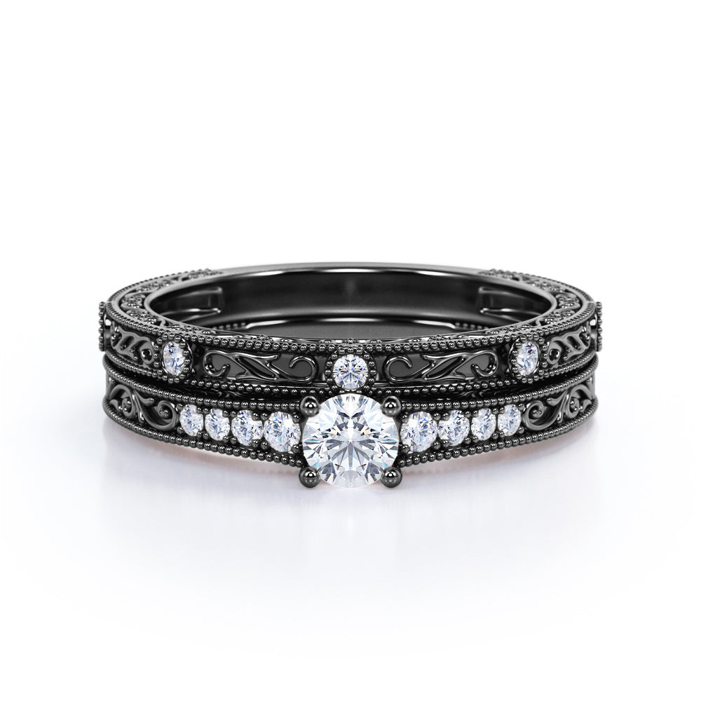 Certified 0.50 Ct Round Lab Diamond Vintage Bridal Set