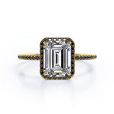 Halo-Style 1.5 TCW Emerald Cut Moissanite with Lab Created Black Diamond Engagement Ring with Pave Accents in Rose Gold
