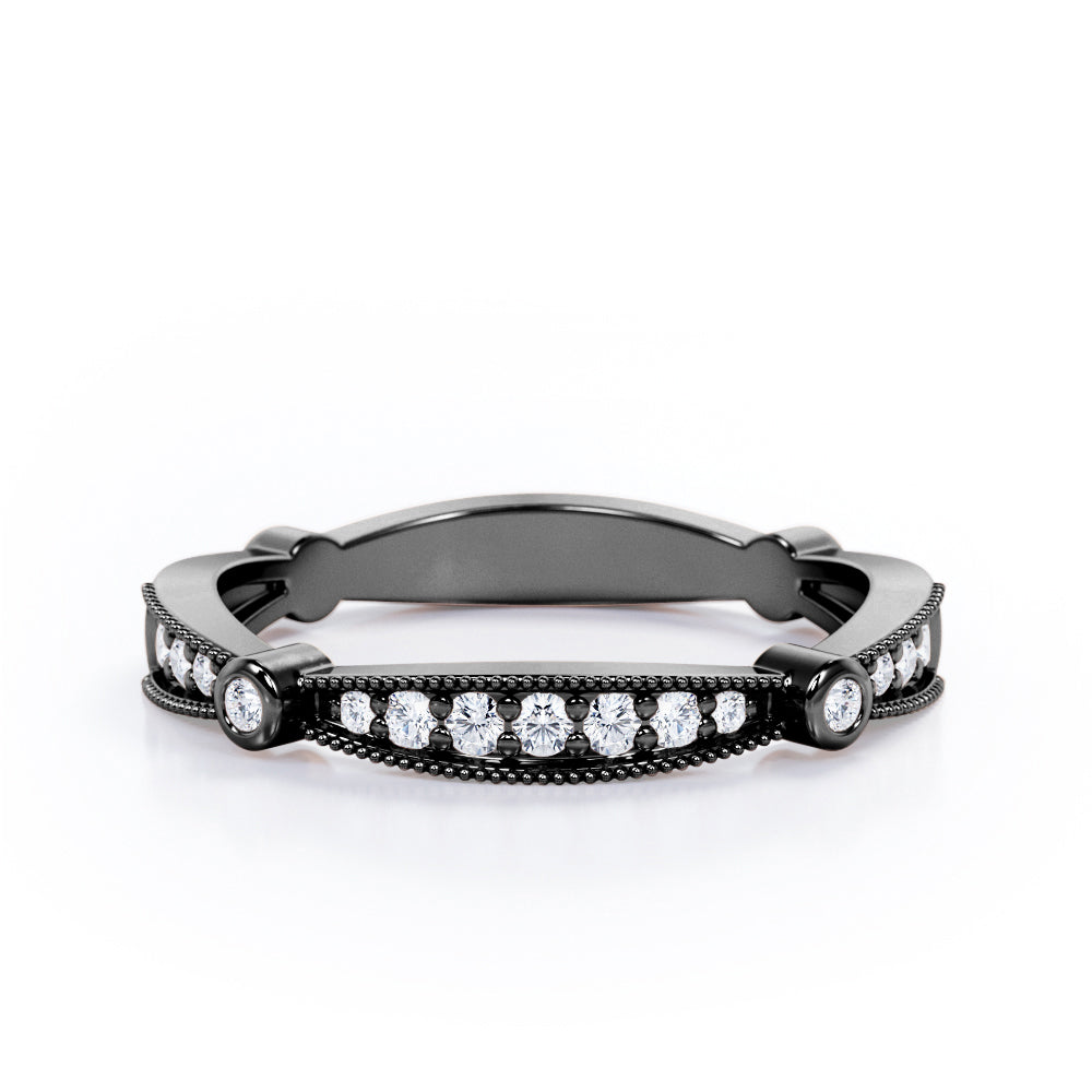 Milgrain Pave 0.15 TCW Round Cut Stackable Ring