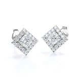 Bezel 4 Prong 0.43 CT TDW Princess Cut Certified Lab Diamond Pave Set Stud Earrings in White Gold