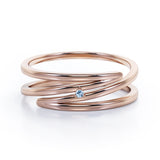 Solitaire 0.05 Carat Round Cut Aquamarine Spiral Stackable Ring In White Gold