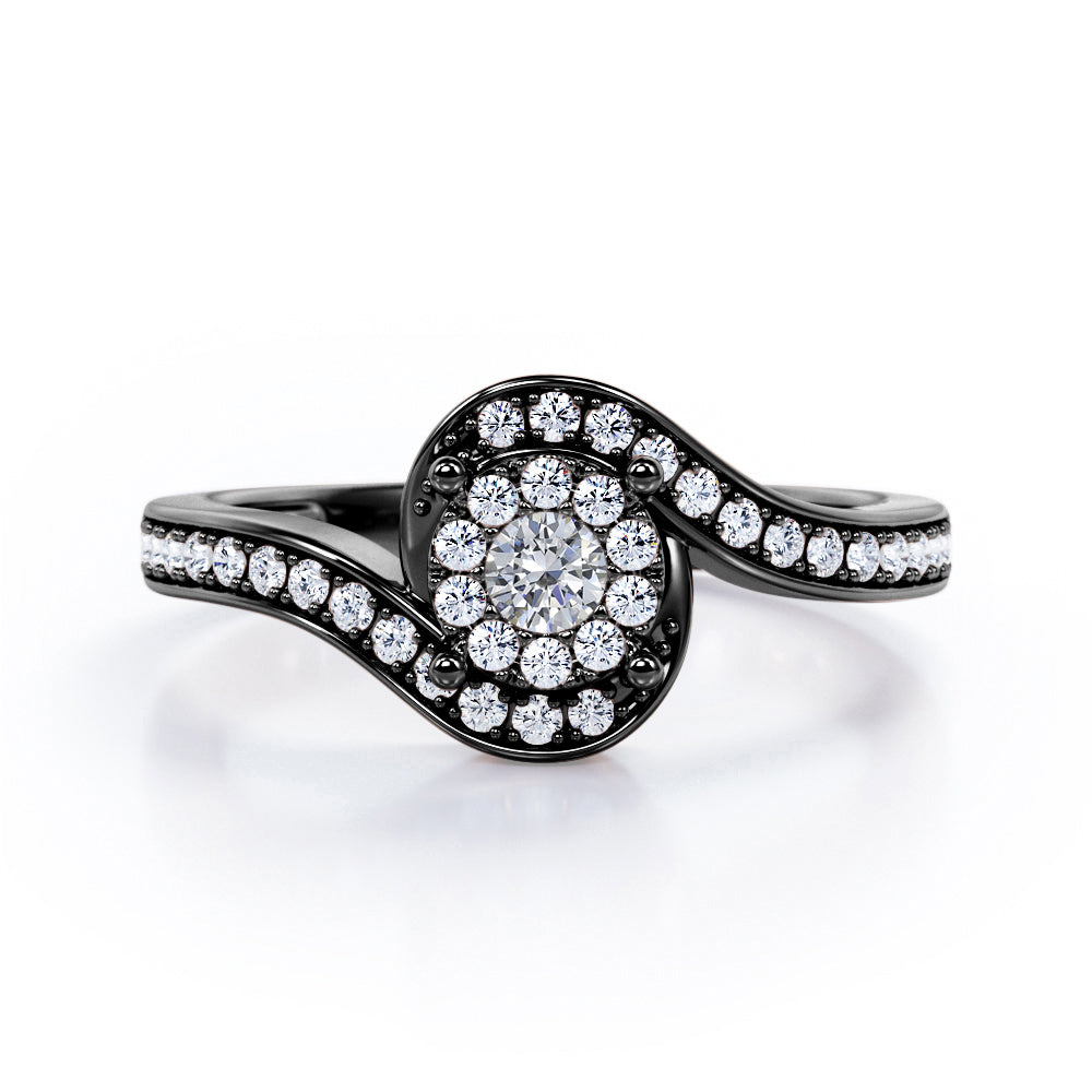 Wrapped Round 0.65 carat Round Moissanite and Diamonds Bypass Engagement Ring in Rose Gold