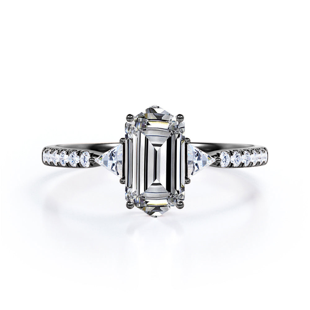Classic Pave Pinched Shank 0.9 carat Hexagon Moissanite and Diamond Engagement Ring in White gold