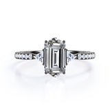 Classic Pave Pinched Shank 0.9 carat Hexagon Moissanite and Diamond Engagement Ring in White gold