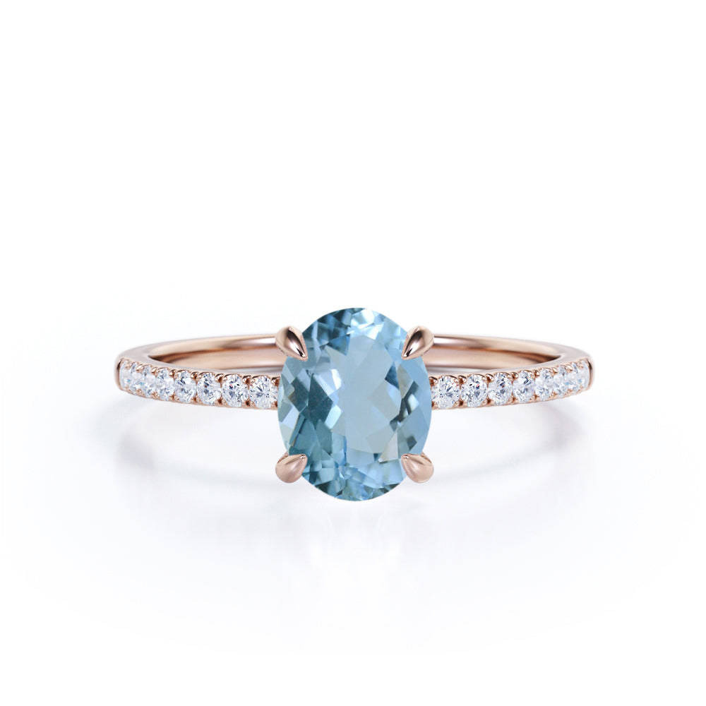 Unique 1.25 Carat Oval Cut Aquamarine and Diamond Halo Beautiful Engagement Ring in White Gold
