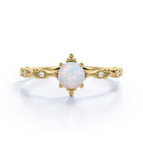 Vintage 1.05 Ct Round Cut Lab Created Opal Engagement Ring