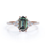 Four Prong 1.45 Carat Hexagon Shaped Lab Created Alexandrite And Diamond Pave Engagement Ring In White Gold