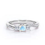 Scale Bridge Accent 0.65 carat Princess Moonstone and Moissanite Twisted Wave Engagement Ring in White Gold