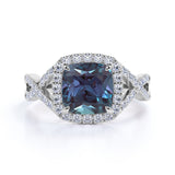 Infinity 2.50 Ct Cushion Lab Alexandrite Engagement Ring