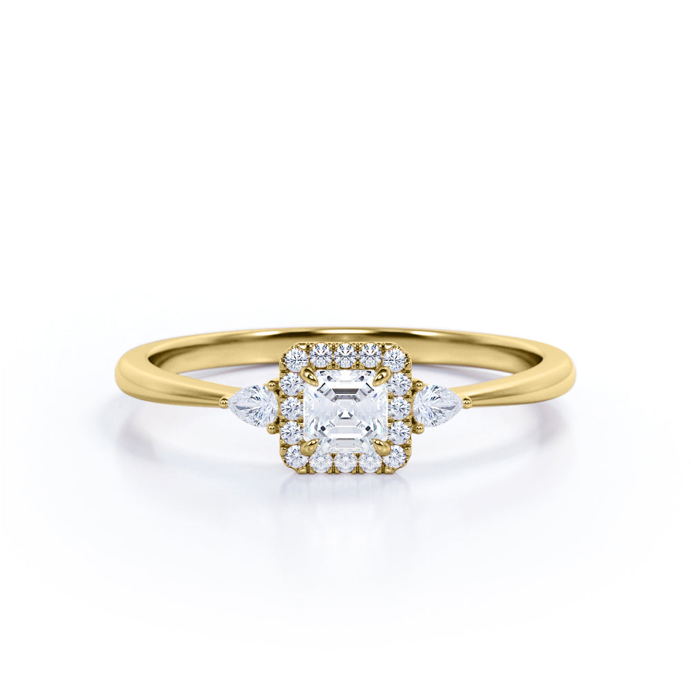 Trilogy 1 carat Asscher Cut Moissanite and Diamond Engagement Ring, Birthday Gift, Anniversary - in White Gold