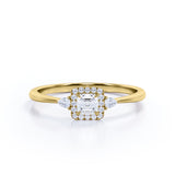 Trilogy 1 carat Asscher Cut Moissanite and Diamond Engagement Ring, Birthday Gift, Anniversary - in White Gold