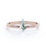 Striking 1 carat Solitaire Kite Shape Moss Agate Engagement Ring in Black Gold
