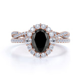 Infinity Artdeco 2 Carat Oval cut Lab Black Diamond Wedding Bridal Ring Set in Rose Gold