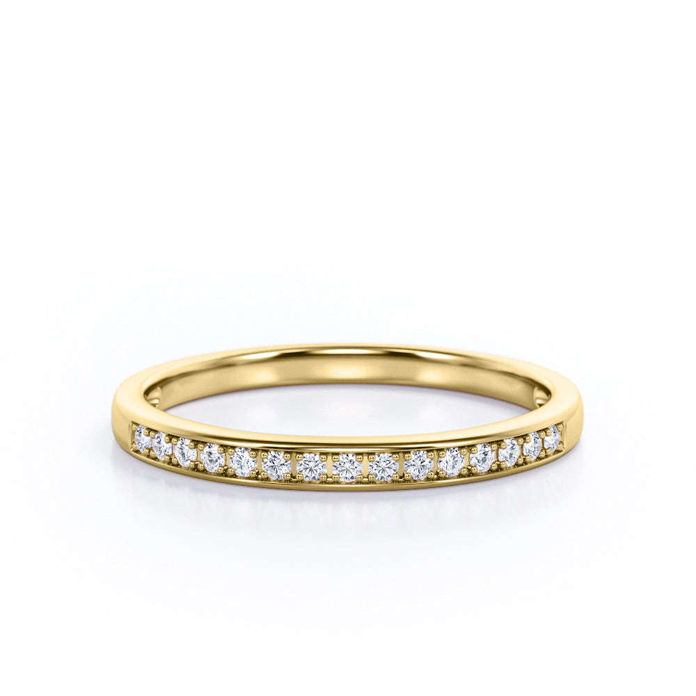 Minimalist - 0.15 TCW Round Shaped Diamond Pave Channel Wedding Band in White Gold