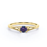 Art Deco 1 Carat Round Cut Lab Created Alexandrite And Diamond Vintage Filigree Solitaire Engagement Ring In White Gold