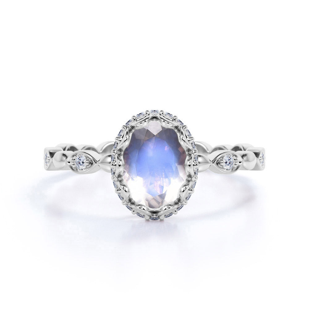 1.50 Carat Oval Moonstone Wedding Ring in Rose Gold - Blue Moonstone Ring