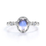 1.50 Carat Oval Moonstone Wedding Ring in Rose Gold - Blue Moonstone Ring
