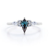 Modern Six Prong Set 1 Carat Kite Shaped Lab Created Alexandrite And Diamond Seven Stone Engagement Ring For Women In White Gold