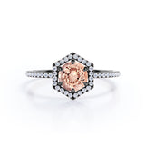 Elegant Hexagon Style 1.75 Carat Round Orange Peach Morganite and Diamond Engagement Ring in Rose Gold