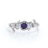 Three Stone 1 Ct Round Lab Alexandrite Engagement Ring