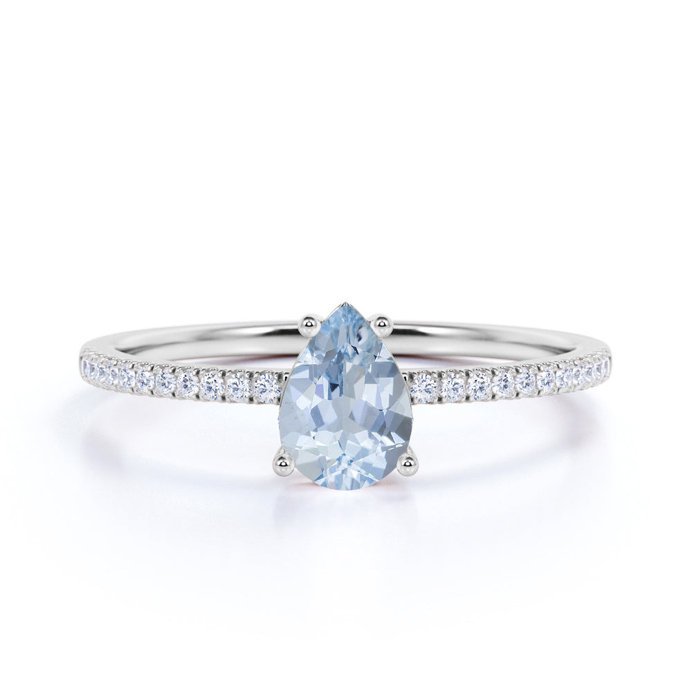 1.25 ct Pear Aquamarine Pave Engagement Ring