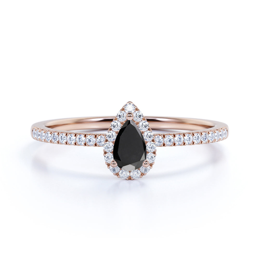 Artisan 1 Carat Teardrop Lab Black Diamond and Scallop Best Engagement Ring in White Gold
