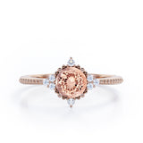 Antique Milgrain Line 0.5 carat Round Morganite and Diamond Engagement Ring in Rose Gold