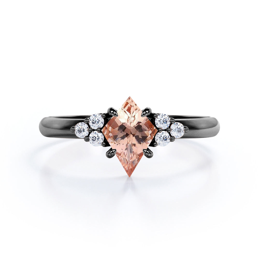 Edgy 0.55 carat Kite Morganite and Moissanite Engagement Ring in Rose Gold
