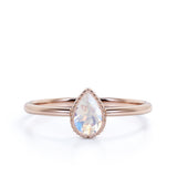 Gypsy Set 1 Carat Teardrop Cut Blue Moonstone and Vintage Milgrain Engagement Ring in White Gold