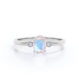 1.25 Carat Oval Moonstone and Diamond Wedding Ring in White Gold - Blue Moonstone Ring