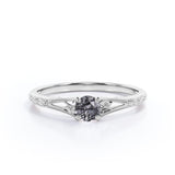 Filigree 0.33 ct Round Black Rutilated Quartz Solitaire Engagement Ring