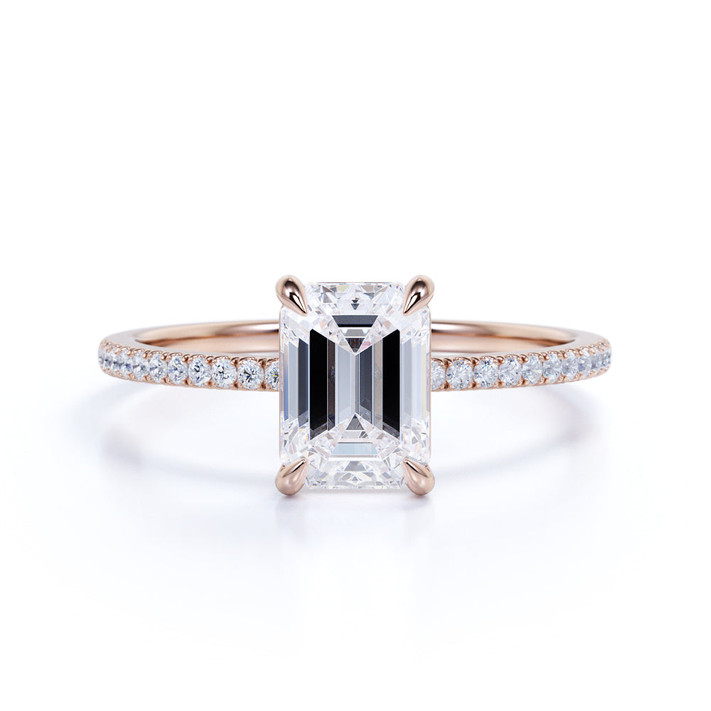 1.25 Carat Emerald Cut Moissanite Pave Engagement Ring