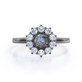 Flower 1 Ct Round Salt and Pepper Diamond Engagement Ring