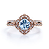 1.75 ct Round Aquamarine Antique Wedding Ring Set