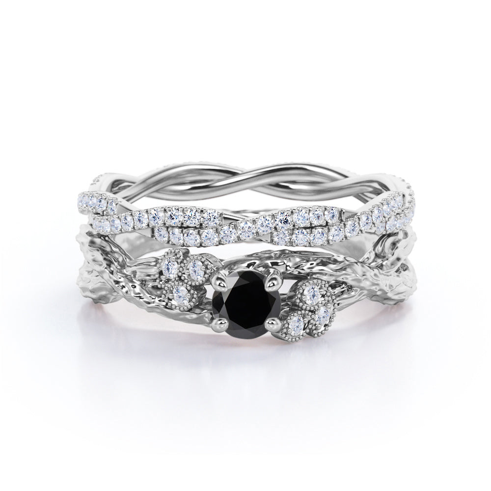 Affordable Antique Artdeco 1.10 Carat Round Lab Black Diamond Halo Wedding Ring Set in Rose Gold