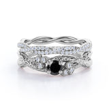 Affordable Antique Artdeco 1.10 Carat Round Lab Black Diamond Halo Wedding Ring Set in Rose Gold