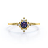 Floral Design 1.05 Carat Round Cut Lab Created Alexandrite And Diamond Nature Inspired Engagement Ring In White Gold