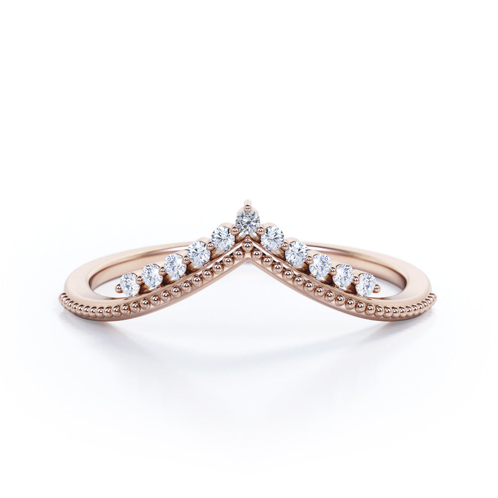 Milgrain-Bordered Band 0.15 TCW Round Shaped Diamond Pave-Prong Wedding Band in Black Gold