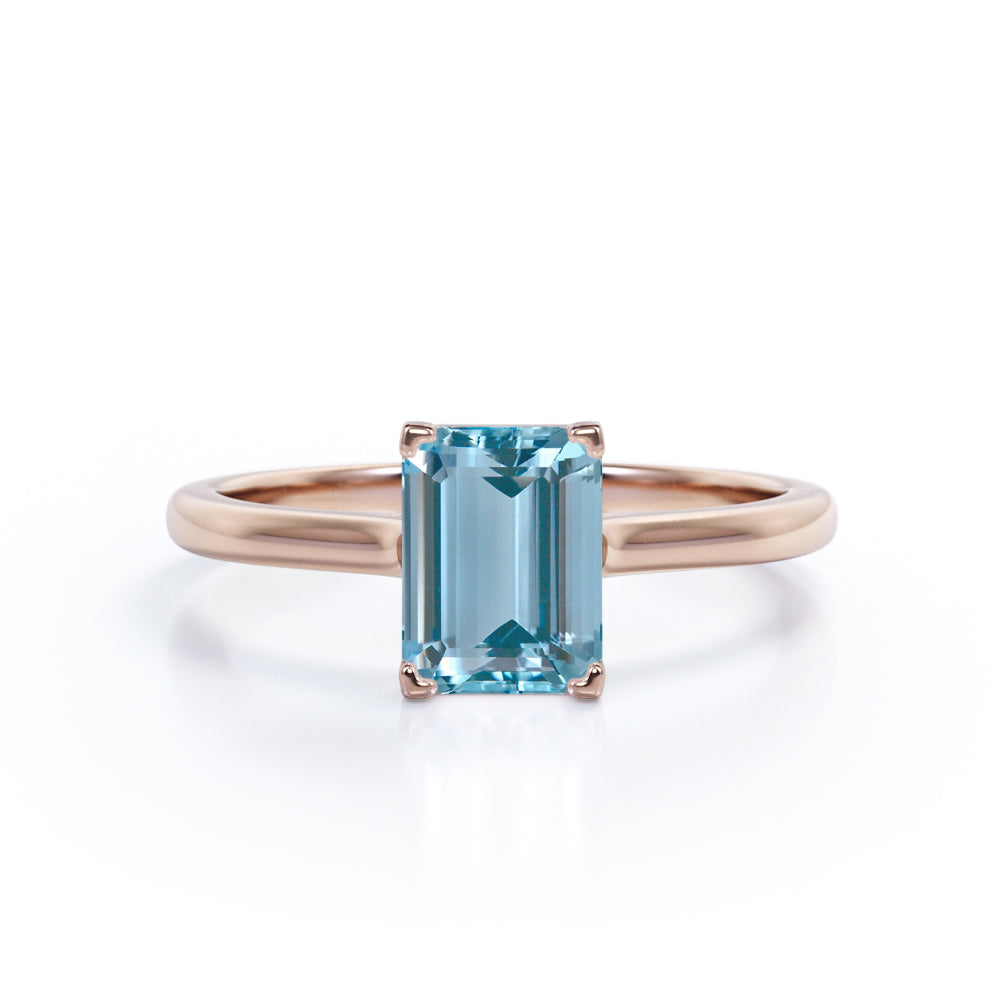 1 Carat emerald cut Aquamarine Solitaire Engagement Ring in White Gold