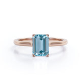 1 Carat emerald cut Aquamarine Solitaire Engagement Ring in White Gold