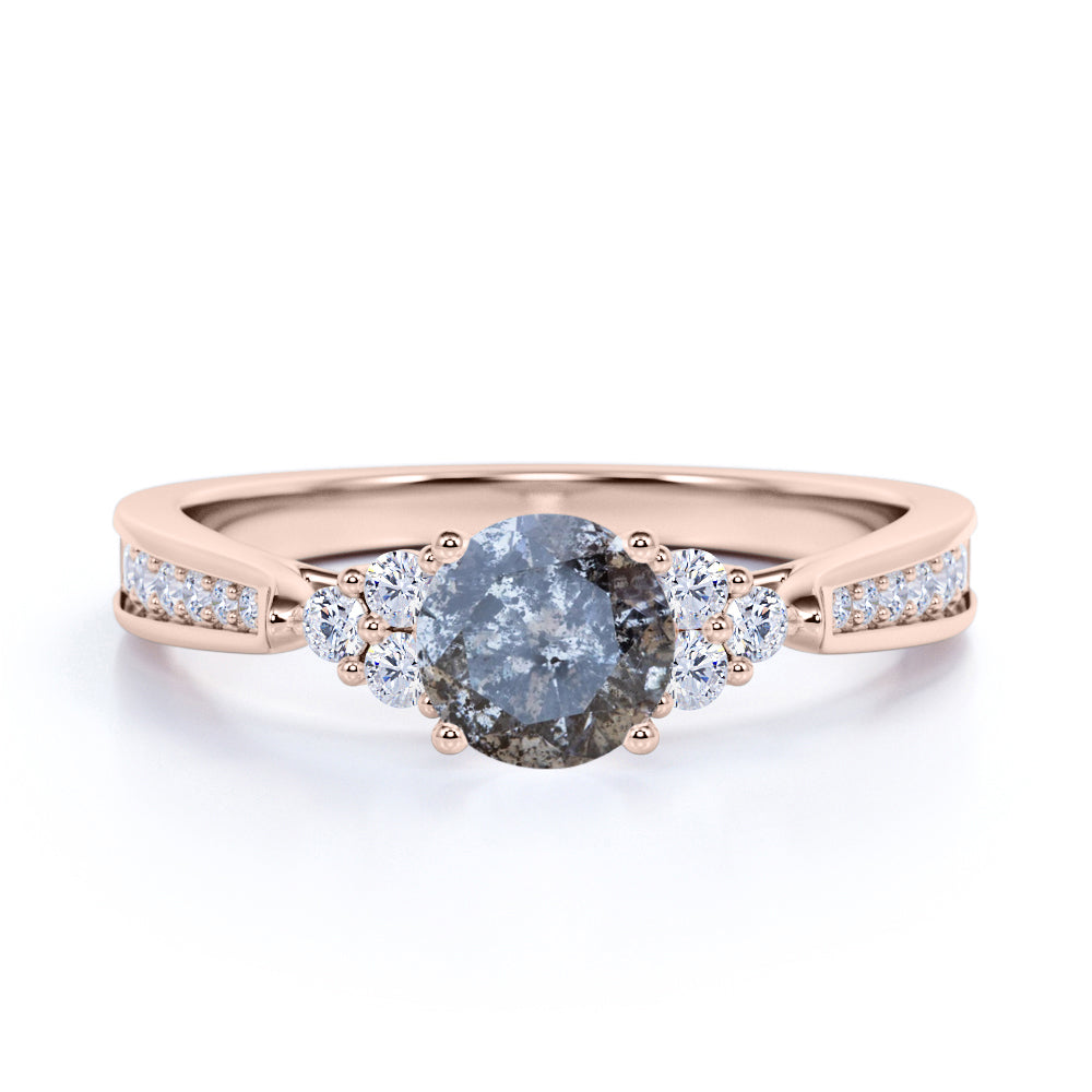 0.75 Ct Round Salt and Pepper Diamond Engagement Ring