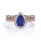 Unique 1.5 Carat Princess Cut Natural Blue Sapphire and Moissanite Bridal Wedding Ring Set with Engagement Ring and Wedding Band in 18k Gold Over Silver